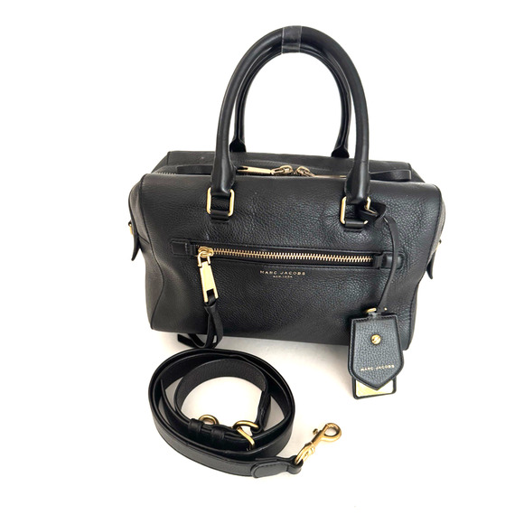 Marc Jacobs NY Bauletto Satchel Black Pebbled Leather Top Handles Shoulder Strap - Picture 1 of 16